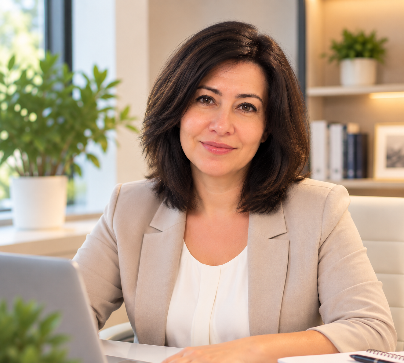 Alla Ovchar seated at her desk